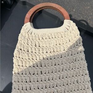 Universal Thread Cream Knit Tote with Wooden Handles